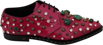 Dolce & Gabbana Roze Kristallen Leren Jurk Brogue Schoenen - Dames - Veterschoenen - Roze - 41 EU - Leer - Schoenen