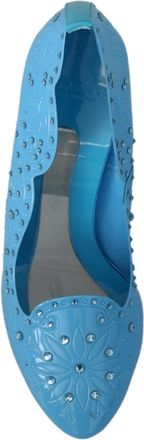 Dolce & Gabbana Womens Blue Crystal Floral Cinderella Heels Shoes Pvc