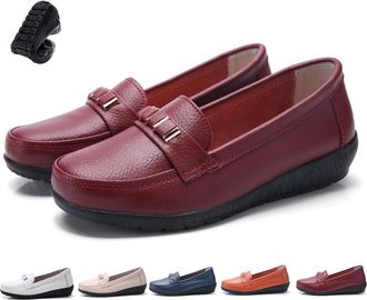 Generic Womens Orthopedic Leather Loafers Comfortable Penny Slip-On Work Shoes Classic Soft Leather Walking Moccasins Business Casual Dress Flats (Wine Red,3.