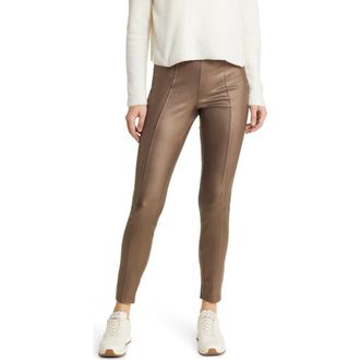 Hue High Rise Faux Leather Leggings in Bronze at Nordstrom, Size Medium