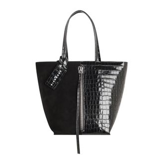 John Richmond Borsa Tote Bi-material con Stampa Coccodrillo e Zip Verticale - - Bags - Donna - Nero - ONE SIZE