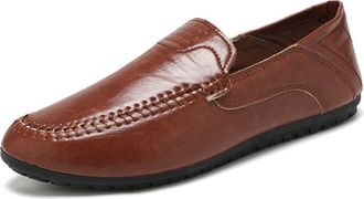 Generic Mens Loafers PU Stitching Details Round Toe Flexible Lightweight Comfortable Fashion Prom Slip On(Brown,7.5 UK)