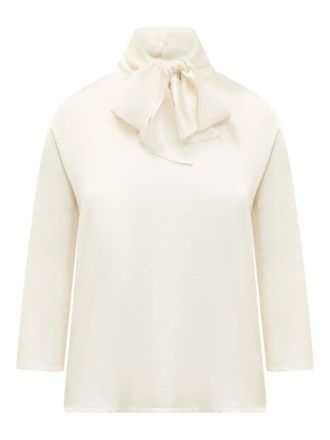 Jucca bow-neck three-quarter sleeve top - women - Elastane/Silk - 42 - Neutrals