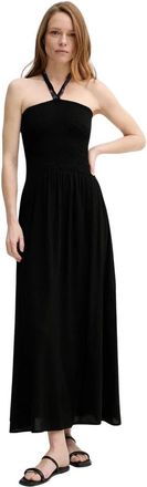 Sessun Maxi jurk met halternek en smockdetail - Dames - Maxi kleedjes - Zwart - S - Kleedjes