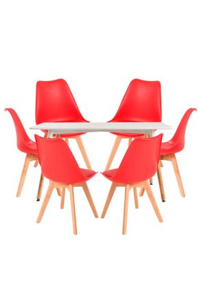 Regalos Miguel Conjuntos De Mesa Y Sillas - Conjunto Mesa Tower Rectangular 120 X 80 Cm Blanca Y Pack 6 Sillas Synk Basic - Rojo