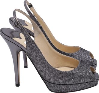 Jimmy Choo London Slingback Peep toe Pumps in Silver Glitter