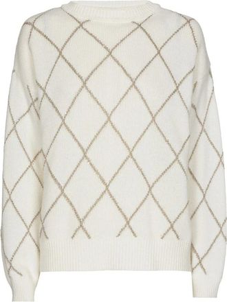 Marie Méro Truien & Vesten, Dames, Beige, L, Elegante Gouden Geruite Trui