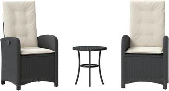 vidaXL Mesita Y Sillas Con Cojines 3 Piezas Rat&aacute;n Sint&eacute;tico Negro Vidaxl