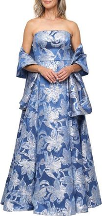 Alex Evenings Strapless Floral Jacquard Gown in Brushed Periwinkle at Nordstrom, Size 14