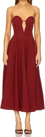 Bardot Opal Strapless Volume Midi Dress In Burgundy