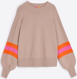 Vilagallo Womens Balloon Sleeve Stripe Sweater In Tan