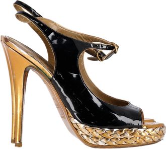 Saint Laurent Pre-owned Womens Open-Toe Ankle Strap Pumps in Black Patent Leather - Size EU 39