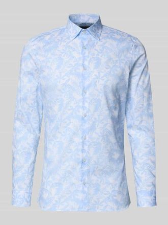 Olymp No. 6 Super Slim Fit Business-Hemd im Allover-Look mit Kentkragen in Bleu, Gr&ouml;&szlig;e 36