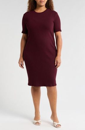 Universal Standard Rib T-Shirt Dress in Black Cherry at Nordstrom, Size Xl