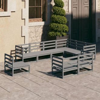 vidaXL Muebles De Jard&iacute;n 9 Piezas Gris Madera De Pino Maciza Vidaxl