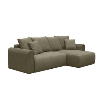 Sweeek Sof&aacute; cama esquinero de pana fina, 3 plazas, verde kaki