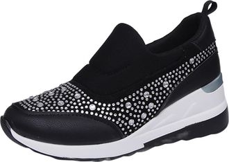 Generic Flatform Trainers Womens Glitter Rhinestone Athletic Sneakers Lightweight Slip on Walking Shoes Comfortable Wide Fit Fashion Trainers Non Slip Round T