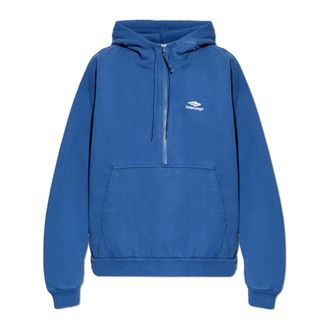 Balenciaga Hoodies & sweatvesten, Heren, Blauw, L, Katoen, 3B Sports Icon Half-Zip Hoodie