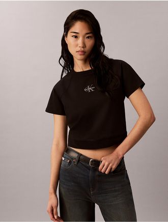 Calvin Klein Jeans Calvin Klein Womens Monologo Interlock Cropped Tee - Black - XL