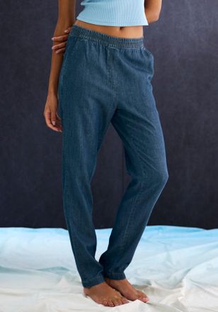 H.I.S Jogger Pants H.I.S, Damen, Gr. 32/34, N-Gr, jeansblau, Obermaterial: 65% Lyocell, 35% Baumwolle, unifarben, Basic, bequem lang, Hosen Jogger Pants, ge
