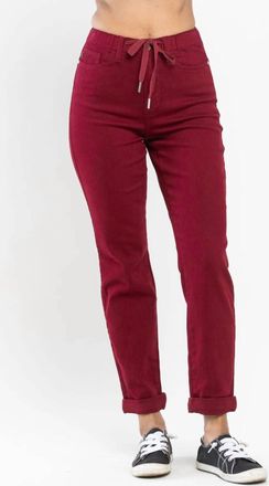Judy Blue High Waist Double Cuff Joggers In Scarlet