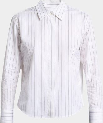 Dries Van Noten 3/4-Sleeve Striped Cotton Button-Down Shirt