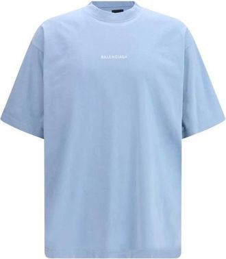 Balenciaga T-Shirts, male, Blue, Size: XL Cotton Crew Neck T-Shirt