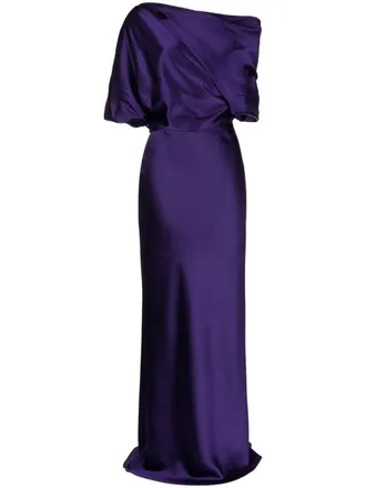 Amsale off-shoulder draped-detail gown - women - Polyester - 12 - Purple