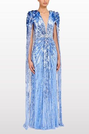 Jenny Packham Goldfinger Sequin-Embellished Maxi Dress in Cornflower Blue at Nordstrom, Size 10 Uk