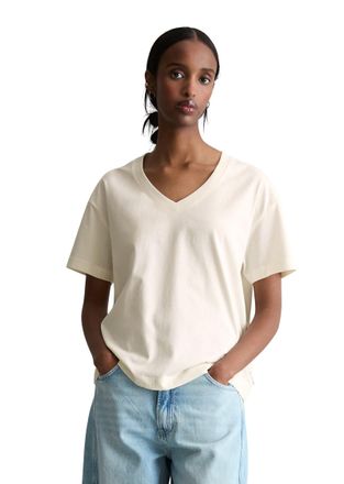 Marc O'Polo Denim V-Shirt MARC OPOLO DENIM, Damen, Gr. XL, silky wei&szlig;, Jersey, Obermaterial: 100% Baumwolle, regular fit, V-Ausschnitt, Shirts V-Shirt, regular aus Baum