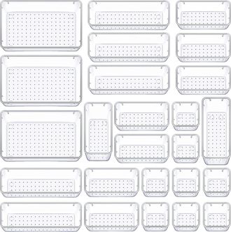 OEM Juego De 25 Organizadores De Cajones, De Pl&aacute;stico Transparente, En 4 Tama&ntilde;os Diferentes Para Ba&ntilde;o, Tocador, Cocina Y Oficina