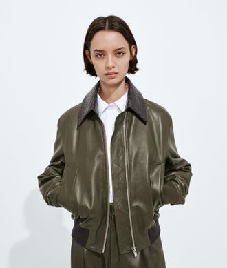 Bottega Veneta Shiny Leather Blouson - Green - Woman - 8