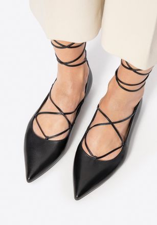 Wittchen Dames Ballerinas van Echt Leer met Spitse Neus Zwart