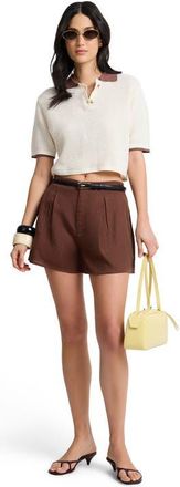 Onia Cropped Knit Polo in Egret/brown at Nordstrom, Size X-Small