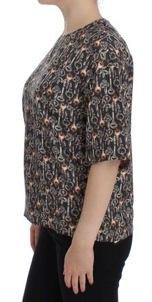 Dolce & Gabbana Womens Gray Gold Key Print Silk Blouse T-Shirt