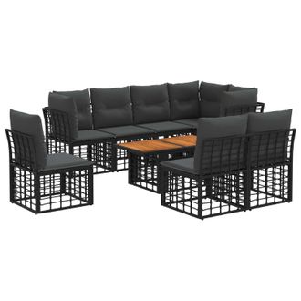vidaXL Conjunto De Sof&aacute;s De Jard&iacute;n 9 Uds. Negro Y Gris Oscuro Vidaxl