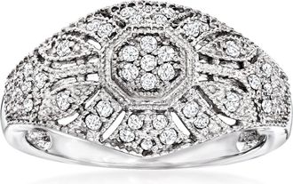 Ross-Simons Diamond Vintage-Inspired Milgrain Ring in Sterling Silver