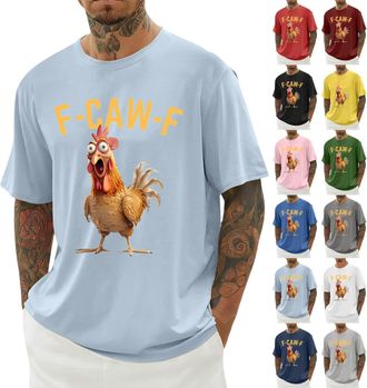 Generic F-CAW-F Shirts Mens Funny Scream Chicken Humor T-Shirt Mens Short Sleeve Crew Neck Halloween Tops Casual Loose F-CAW-F Tshirt Plus Size(Light Blue, XX