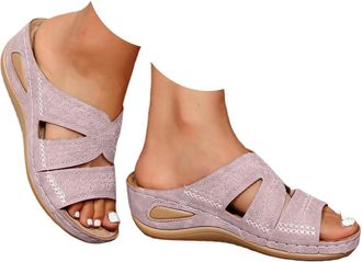 Generic Wedg Sandals for Women Summer Open Toe Dressy Slipper with Arch Support Solid Color Flat Wide Fit Sandals Breathable Casual Slip on Comfortable Beach 