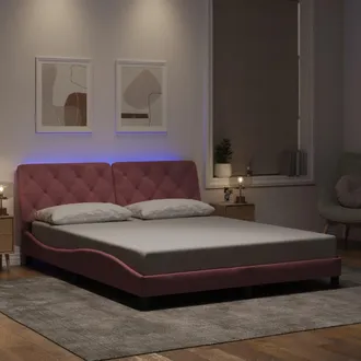 vidaXL Estructura De Cama Con Luces Led Terciopelo Rosa 160x200 Cm Vidaxl