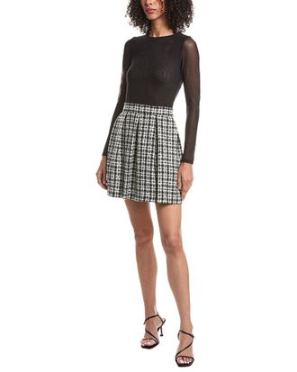 Alice & Olivia Alice + Olivia Chara Crewneck Flared Tweed Mini Dress