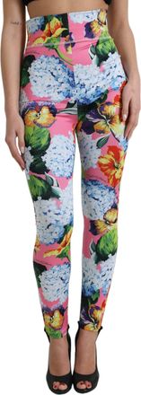Dolce & Gabbana Multicolor Floral High Waist Leggings Womens Pants