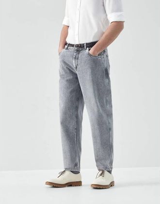 Brunello Cucinelli MenS Dark Grey Stone Denim Trousers, Size 34