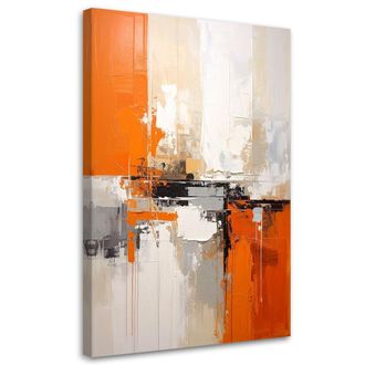 Feeby Cuadro Sobre Lienzo Abstracci&oacute;n Naranja Y Beige Con Luz Urbana 70x100