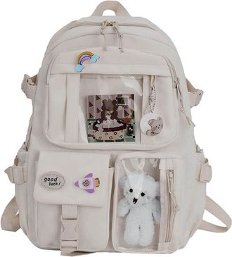 Generic School Bag,School Bags For Girls,Kawaii Backpack With Pendant, Large Capacity Cute Bear Accessories Backpack For School Multi Pocket Rucksack For Teen