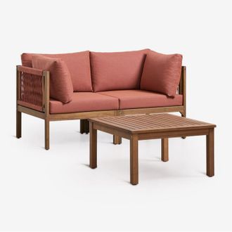 Sklum Set da giardino con divano modulare a 2 pezzi con braccioli e tavolino in legno di acacia Branson SKLUM