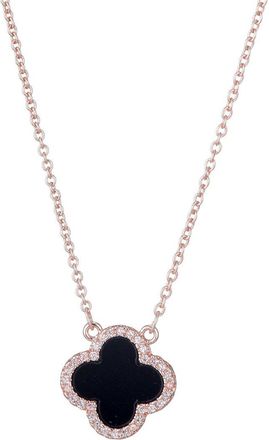 Adornia Adornia 14K Rose Gold Plated Cz Black Clover Necklace