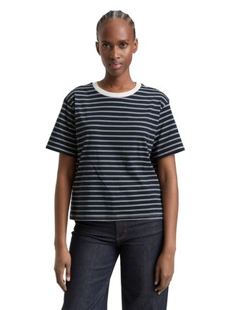 Tom Tailor Denim T-Shirt TOM TAILOR DENIM, Damen, Gr. XXL, navy irregular stripes, Single Jersey, Obermaterial: 100% Baumwolle, gestreift, regular fit normal, Rundhals