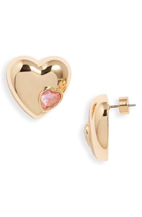 Nordstrom Puffy Heart & Stone Stud Earrings in Pink- Gold at Nordstrom