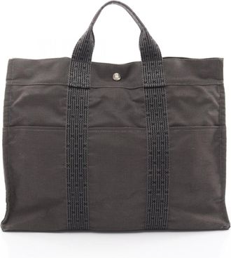 Herm&egrave;s Gray Nylon Canvas Canvas Tote Bag (Pre-Owned)